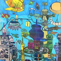 三等奖获奖小学生科幻画《未来世界》