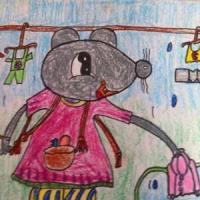 鼠妈妈洗衣服小动物爱劳动儿童画作品分享