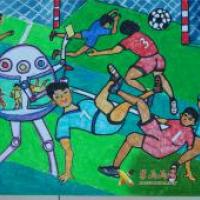 小学生四年级获奖科幻画作品《机器人足球裁判员》