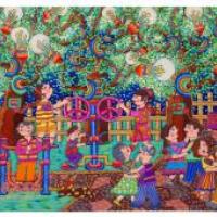 六年级小学生环保科幻画《新型树木能源灯》
