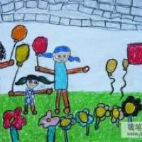国庆节为主题儿童画-我们是祖国的花朵