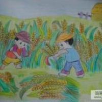 儿童画秋天的景色-秋天小麦大丰收
