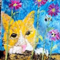 小猫咪赏花,秋天儿童画作品分享