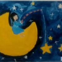 儿童画在月亮上钓星星