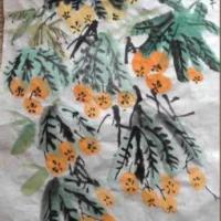茂密的枇杷树水墨写意画