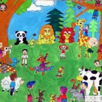 欢庆儿童节儿童画-森林里的六一