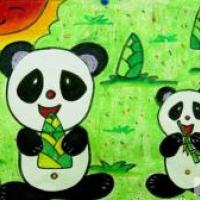 吃竹子的熊猫儿童水彩画