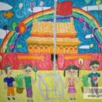 小学生国庆节儿童画-十月国庆节