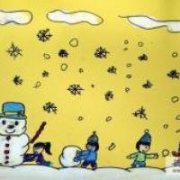 儿童画大家一起堆雪人