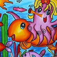 海底世界儿童画快乐的章鱼