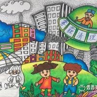 三等奖小学生环保科幻画《雾霾清理机》欣赏