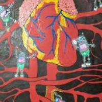 三等奖小学生科幻画《心脏守卫——纳米胶囊医生》