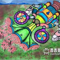 获奖中学生一等奖科幻画《新疆色素辣椒采集机》