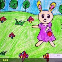劳动节儿童画获奖图片-小兔子采蘑菇