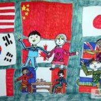 抗战70周年小学绘画-大家都爱和平