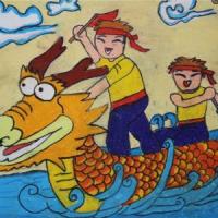 欢乐赛龙舟二年级端午节画画作品分享