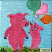 幸福的猪父子水彩绘画作品在线看