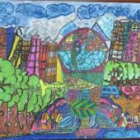 小学生环保科幻画《城市垃圾处理站》