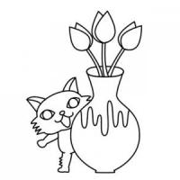 躲在花瓶后的小猫