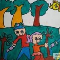 植树节幼儿绘画作品之郊外种树记