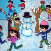 少儿有关冬天儿童画美术绘画作品