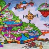 小学生二等奖科幻画《太空花园城》