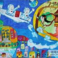 月光下的景色,中秋节主题儿童画作品