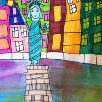自由女神像关于旅行儿童画作品欣赏