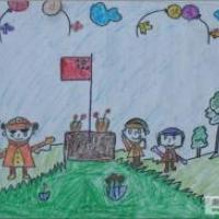国庆节的图画儿童画-升国旗奏国歌