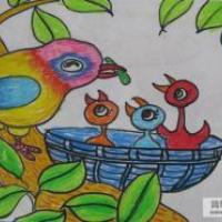 儿童画鸟妈妈和小鸟