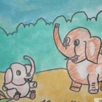 儿童图画大全水彩画-小象和妈妈