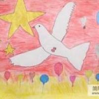 快乐的国庆节儿童画-飞翔的和平鸽