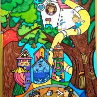 小学生获奖科幻画《神奇的树屋学校》赏析