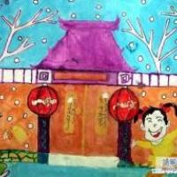 春节新年儿童画水彩画美术绘画作品欣赏