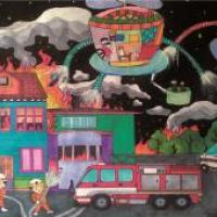 关于消防火宅的获奖儿童科幻画《智能消防机》欣赏