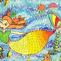 海里的漂亮美人鱼儿童画