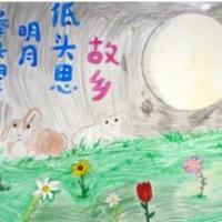 月儿还是故乡明，中秋节儿童绘画
