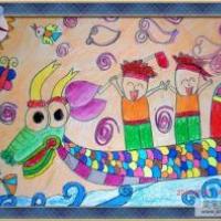 端午节赛龙舟儿童画-比赛胜利的欢乐