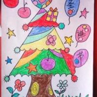 彩色圣诞节圣诞树儿童画作品