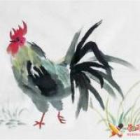 儿童中国画作品《神奇的大公鸡》