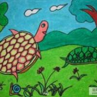 儿童画欢快的小乌龟