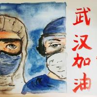 致敬最美逆行者水彩画——武汉加油