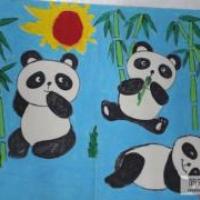 儿童画三只熊猫