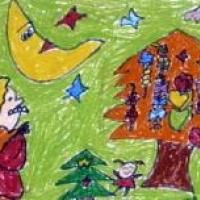 圣诞节儿童画 星空下的圣诞老人