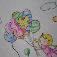 和气球一起飞快乐六一主题画作品分享