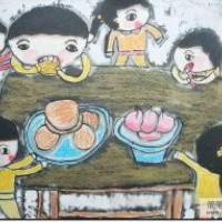 庆祝中秋节儿童画-中秋吃月饼