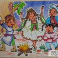 儿童油棒画作品 美丽的新疆舞