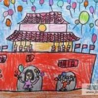 小学生国庆节儿童画-国庆节的气球