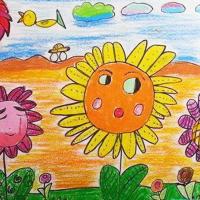 向日葵画图片 太阳花儿童蜡笔画教程彩图