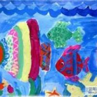 幼儿海底水粉画作品欣赏：漂亮的鱼群